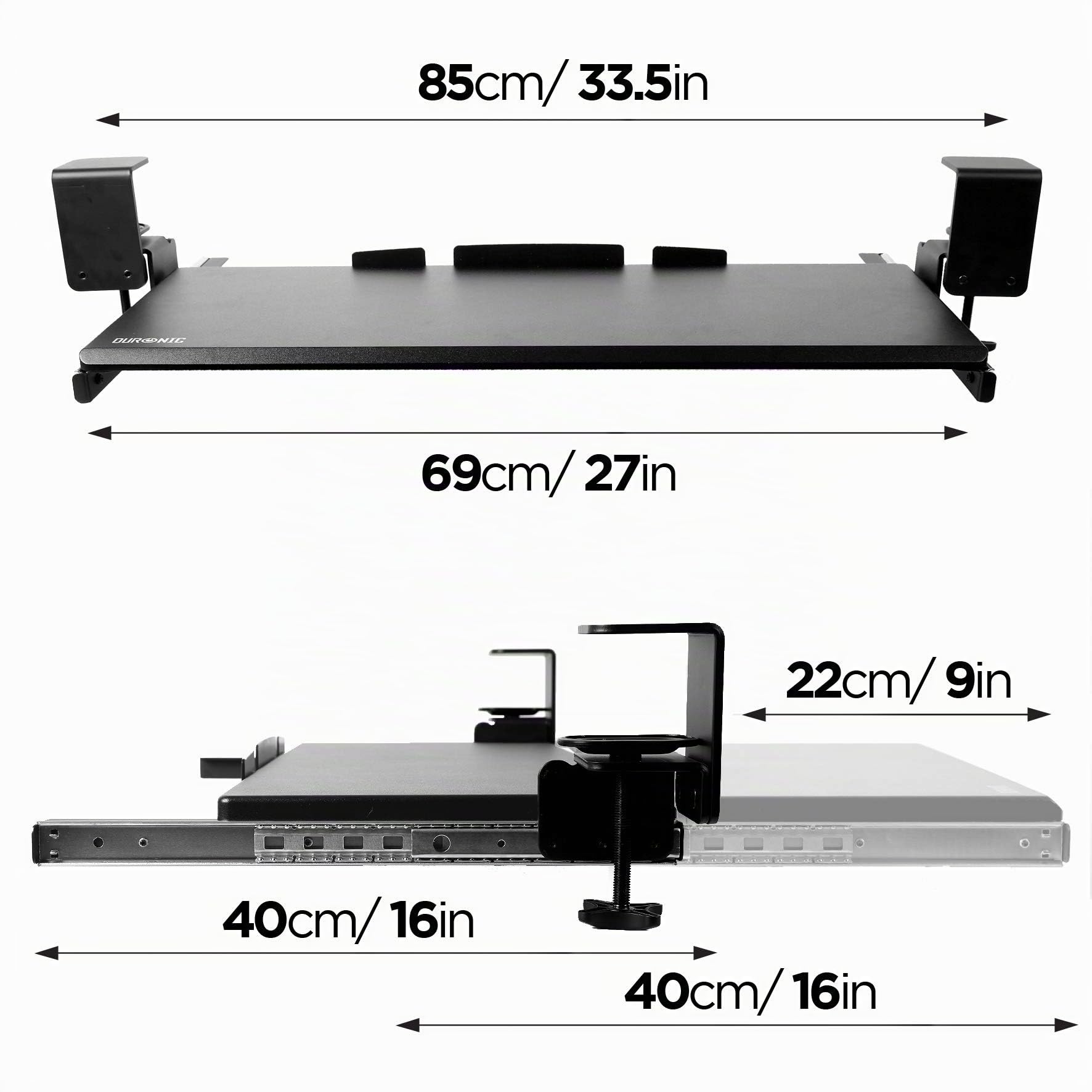 Duronic DKTPX1 Supporto scorrevole per tastiera e mouse/laptop/documenti – Consente di aggiungere un supporto tastiera sotto il tavolo – Costruzione robusta e duratura