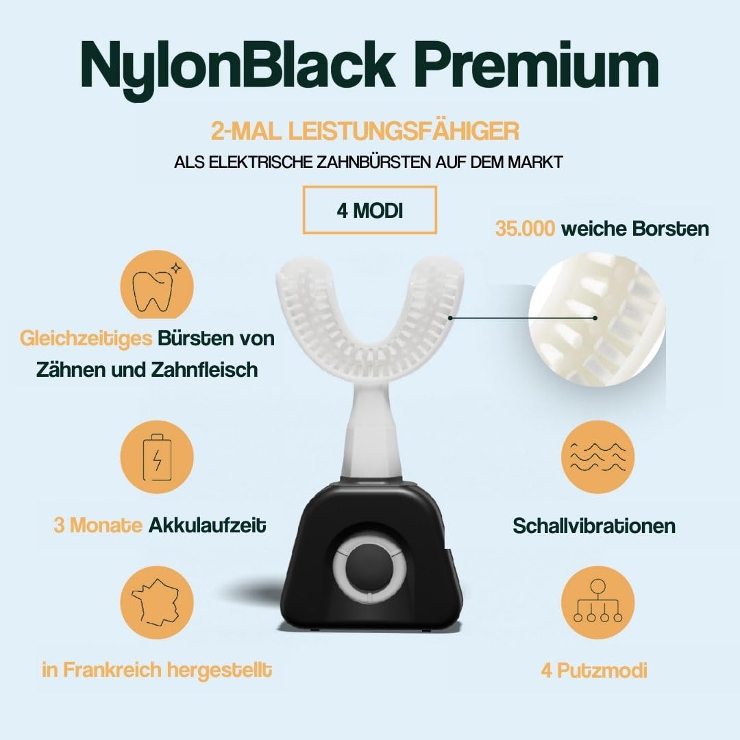 Y-Brush 2024 NylonBlack Premium-Paket für Erwachsene - Elektrische Zahnbürste - Y-Bürste - 3 Monate Laufzeit - Klinisch Erwiesen