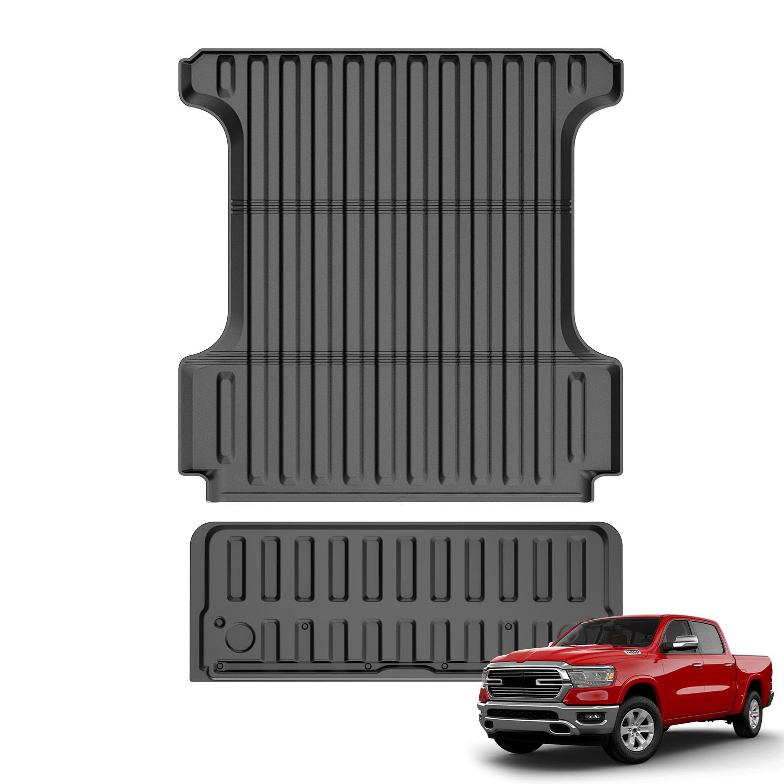 5.7FT Truck Bed Mat & Tailgate Liner Fit for 2019-2024 Dodge Ram 1500 Short Bed Liner (5.7ft) Tailgate Mat TPE Replacement for 2026 Dodge Ram 1500 Accessories (Not for RamBox/Classic)