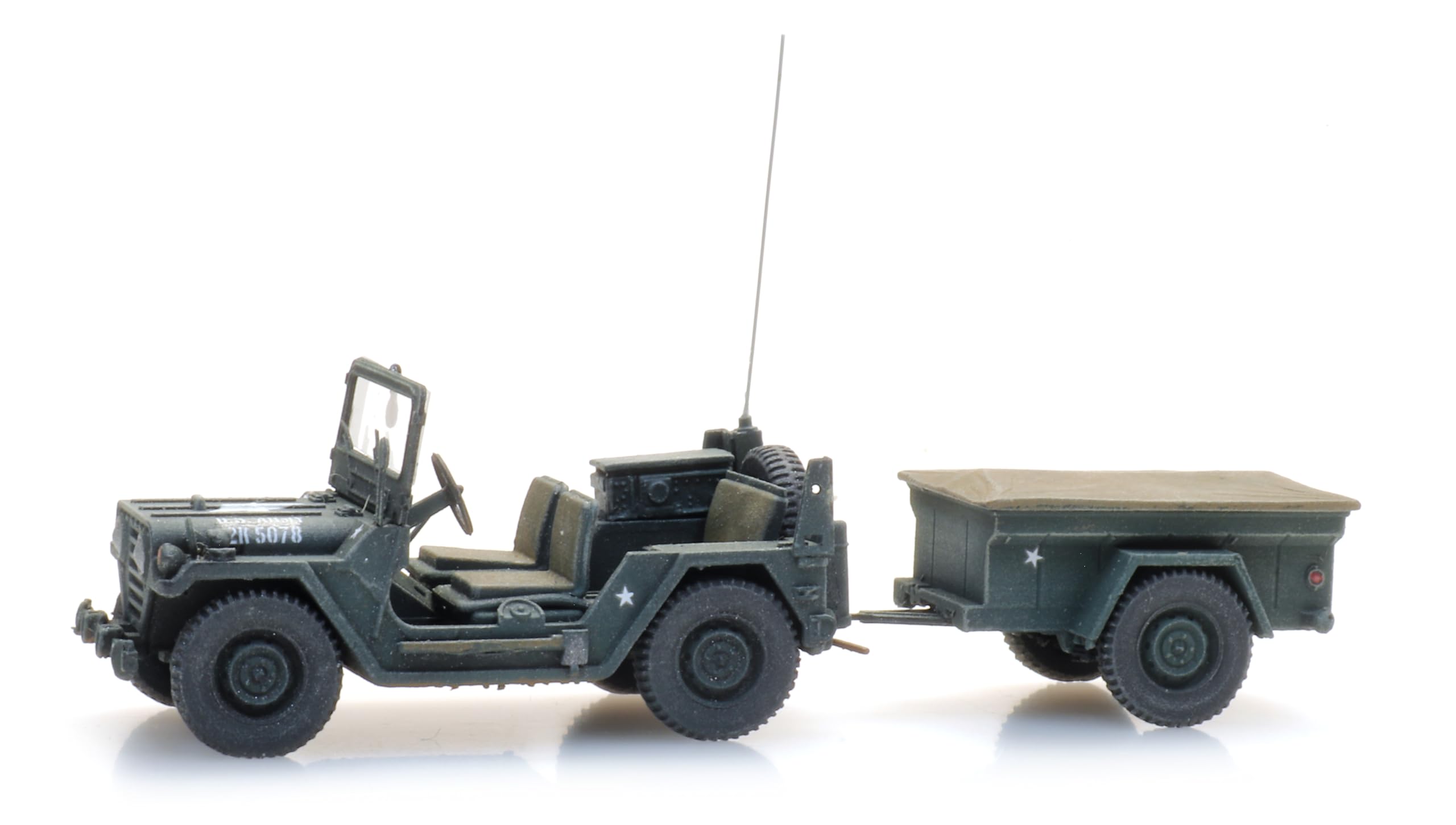 6870569 - 1/87 / H0 US M151 jeep + M416 trailer Forest green - Neu