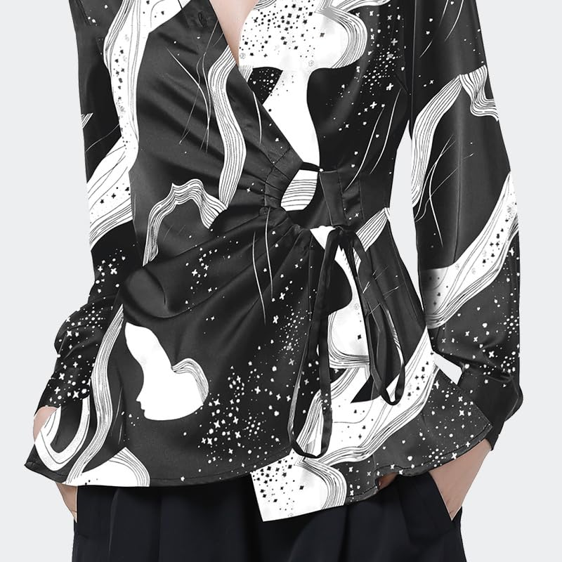 Hauts en Satin pour Femmes, Ample, Grande Taille, col Rabattu, tempérament en Dentelle, Chemises décontractées imprimées Assorties avec Tout (Couleur comme sur l'image L)