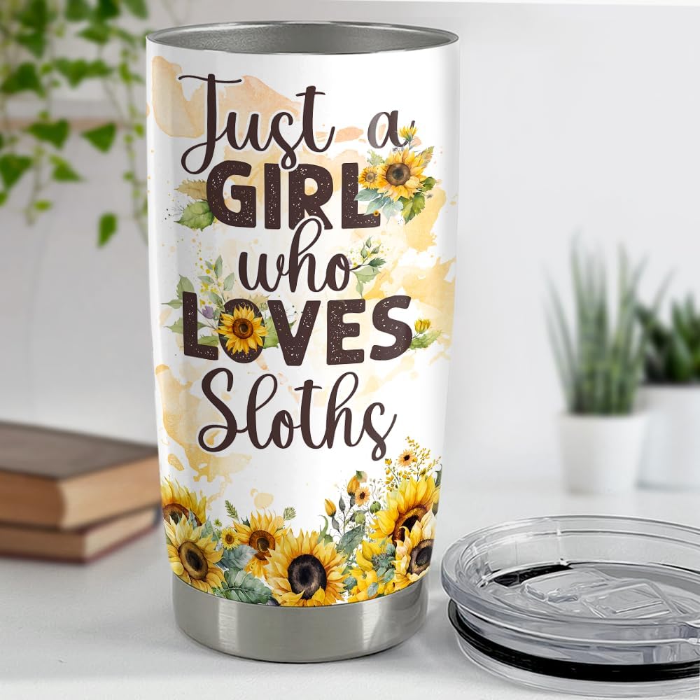 SANDJEST Sloth Tumbler 20oz Girl Loves Sloths Stainless Steel Insulated Tumblers Coffee Travel Mug Cup Gift for Women Girls Teen Birthday Christmas - Image 4