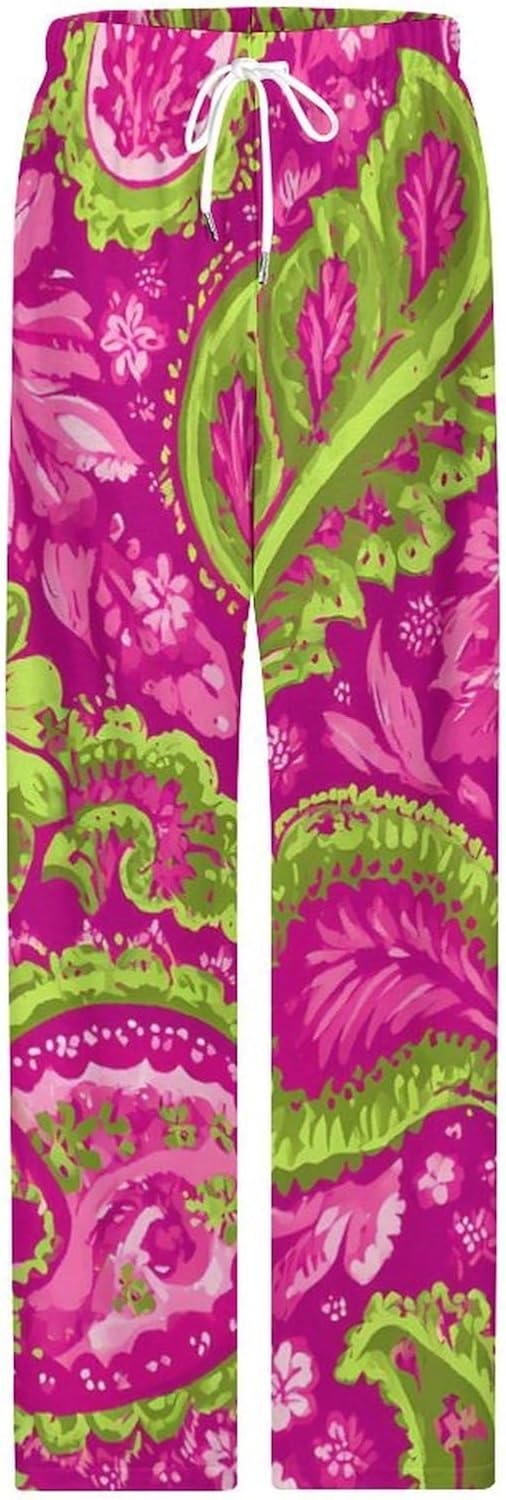 Green Paisley Pinkcolor Women's Pajama Pants Lounge Sleepwear Casual Comfy Bottoms Pj