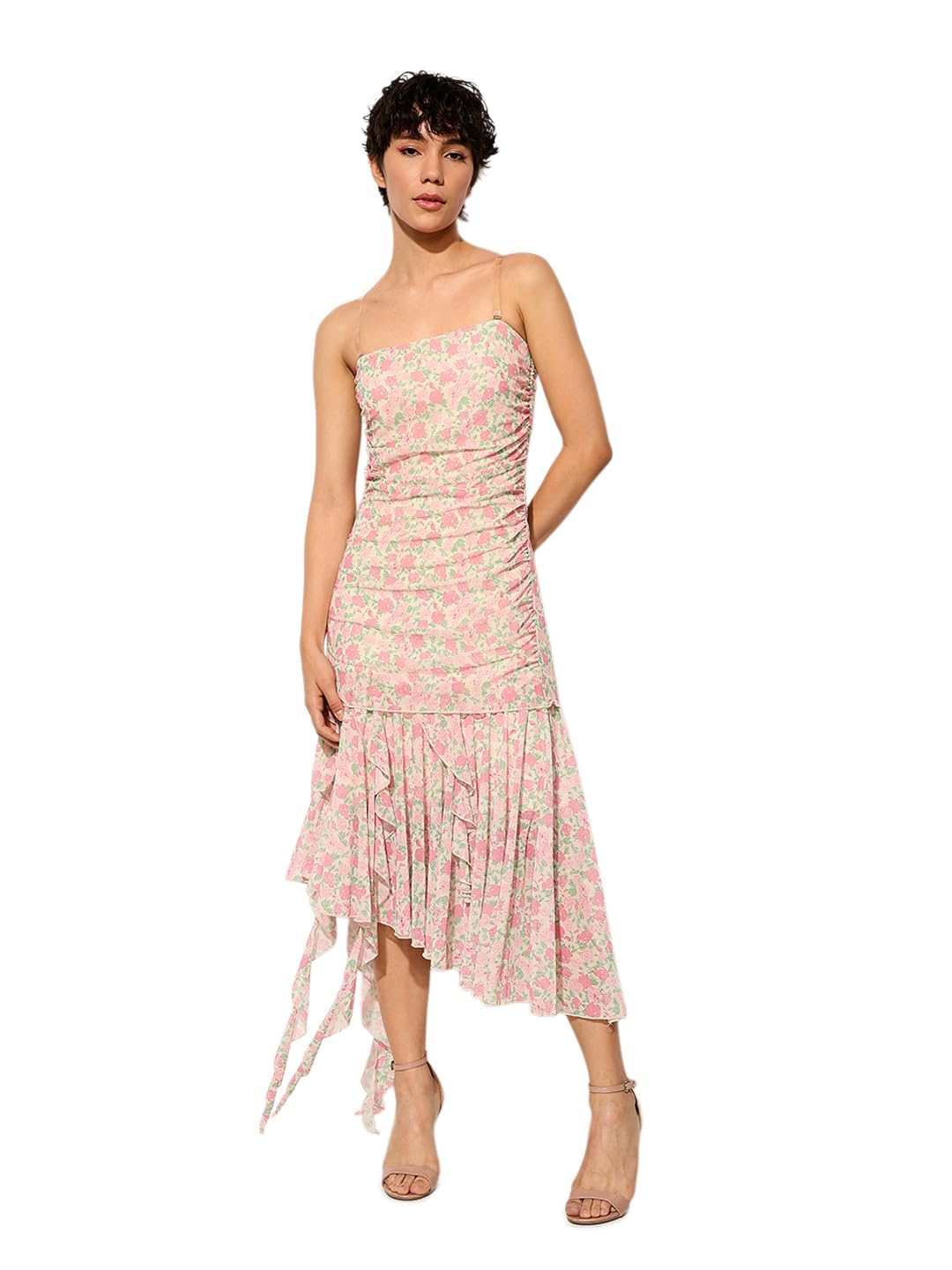 only Women's Floral Print Net Bodycon Midi Dress-picture-45