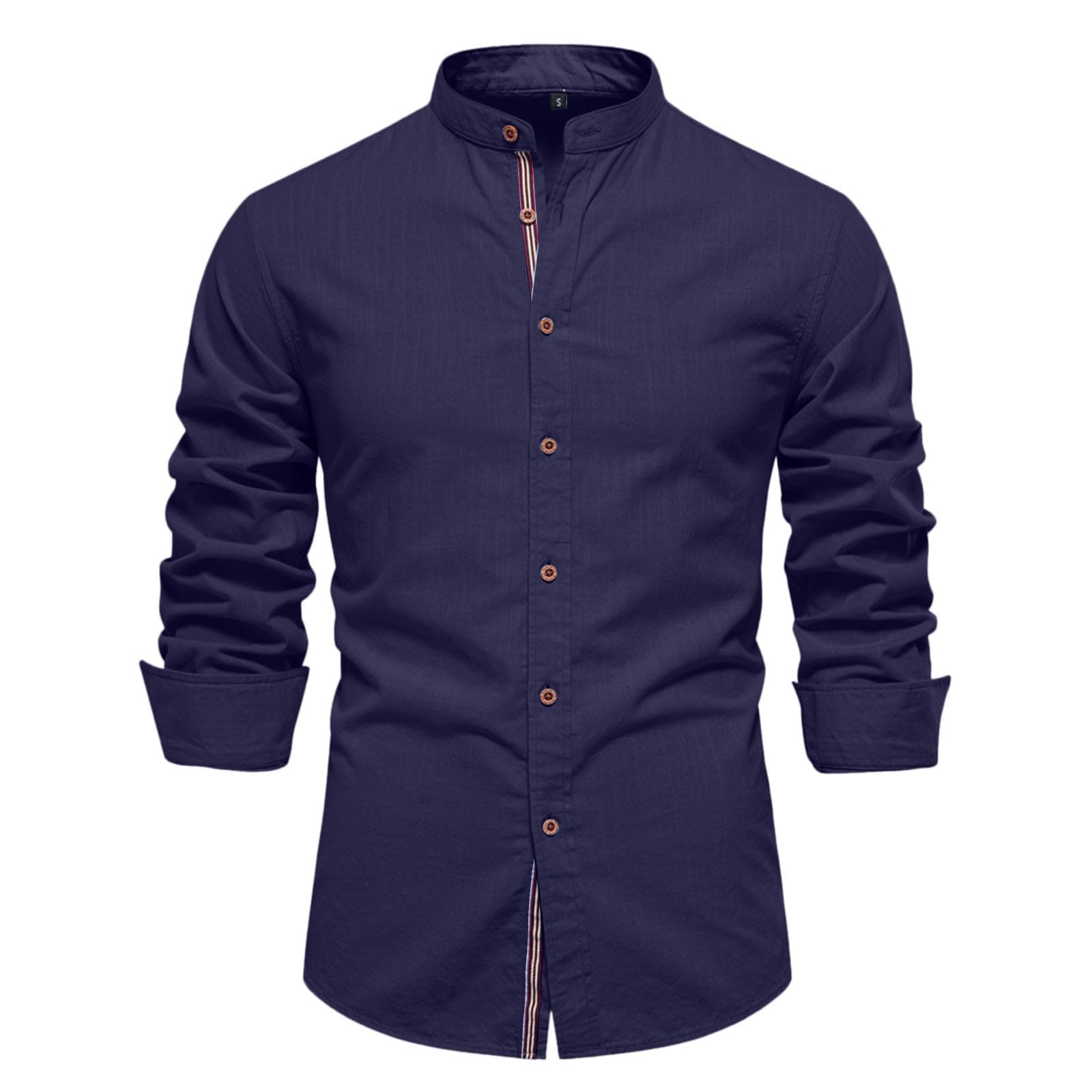 Chemise Homme Manches Longues- Blouse De Travail Col Mao Couleur Unie Décontractée Coupe Slim Chic Classique Confortable Passe-Partout d'affaires Haut Repassage Facile Automne Streetwear