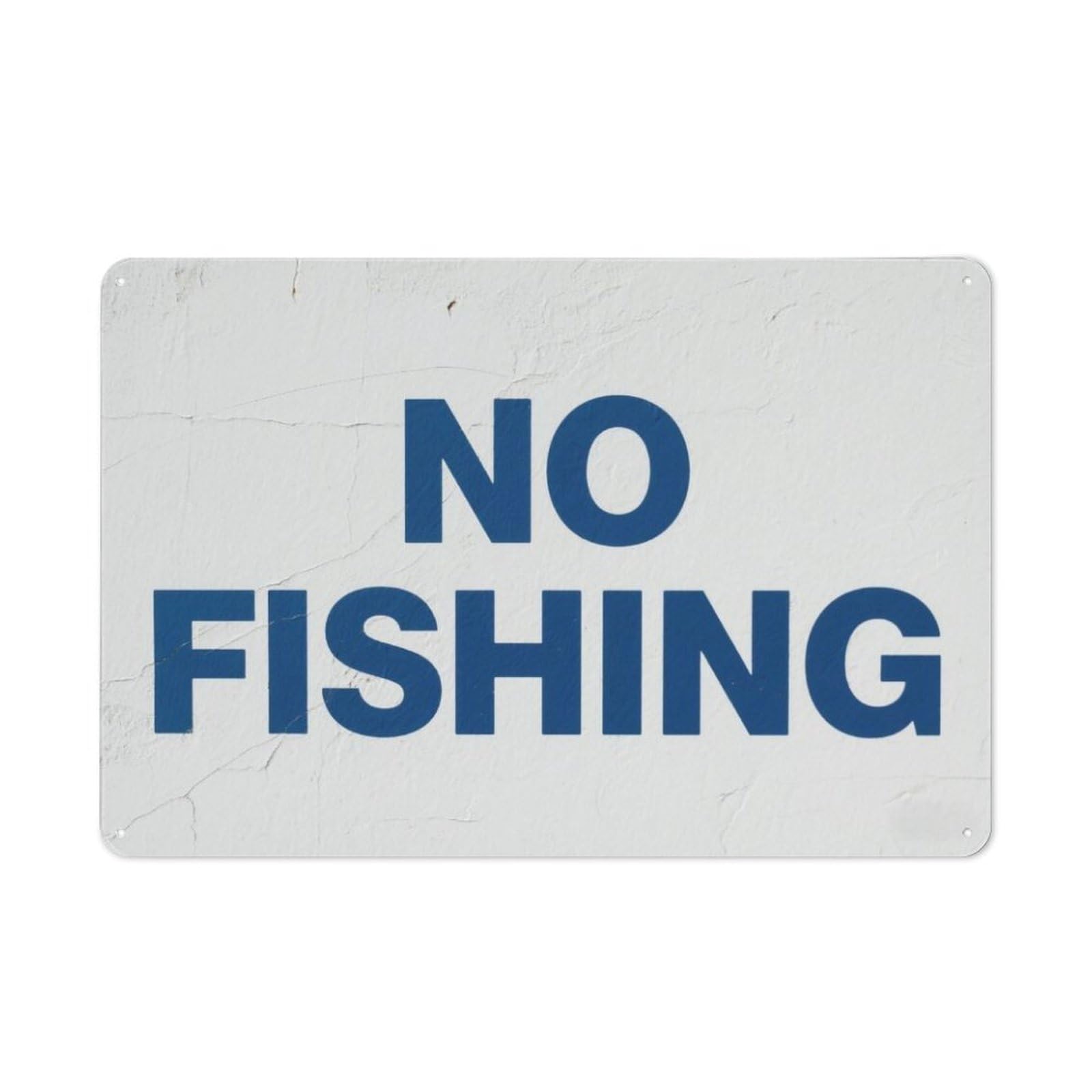 peiyeety No Fishing Metal Tin Sign Aquatic Resource Protection White Blue Durable Aluminum Weatherproof Wall Plaque for Lake River Pond Wildlife Conservation Area 6x8 Inch