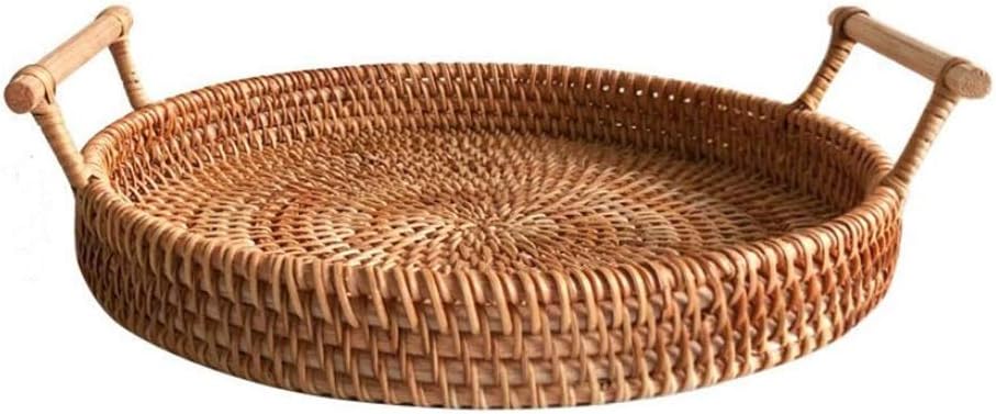 Storage Basket Rattan Storage Tray Wicker Basket Bread Fruit Food Breakfast Display Hand-Woven Rattan Basket Home Decor Crafts Needed,L,L