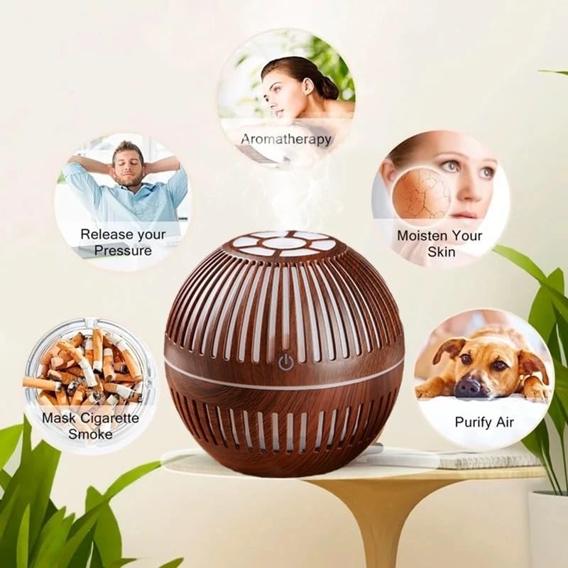 mobigon Wood Cool Mist Ultrasonic Humidifier for Room Moisture, Aroma Diffuser for Home, 200ml Essential Oil Diffuser with 7 Colorful Night Light, Auto Shut-Off, Home, Office, car (F.Dark Brown)