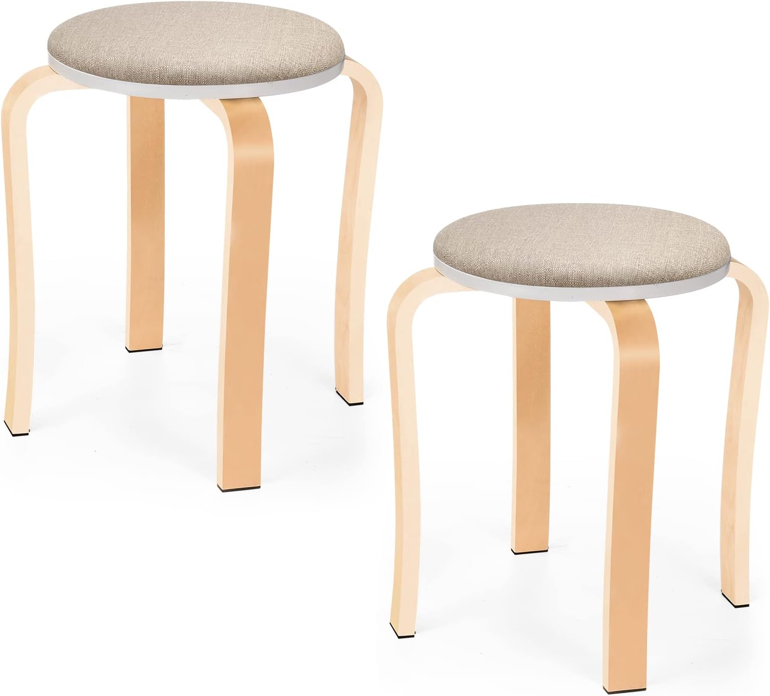 Wood Stools, Set of 2 Wooden Stackable Stool Extra Seating for Kids, Guests, Portable Round 16.5-Inch, Counter Height Stools for Living Room, Backyard, Classroom, Kitchen, Pland Stand, Apartment
