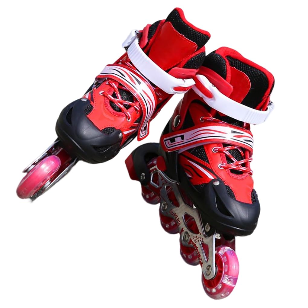 1 Paio 2 in 1 Pattini Scarpe Roller Unisex Bambini Bambini Parco Cortile Parco Giochi Attrezzatura per Pratica di Pattinaggio per Ragazzi, Rosso m