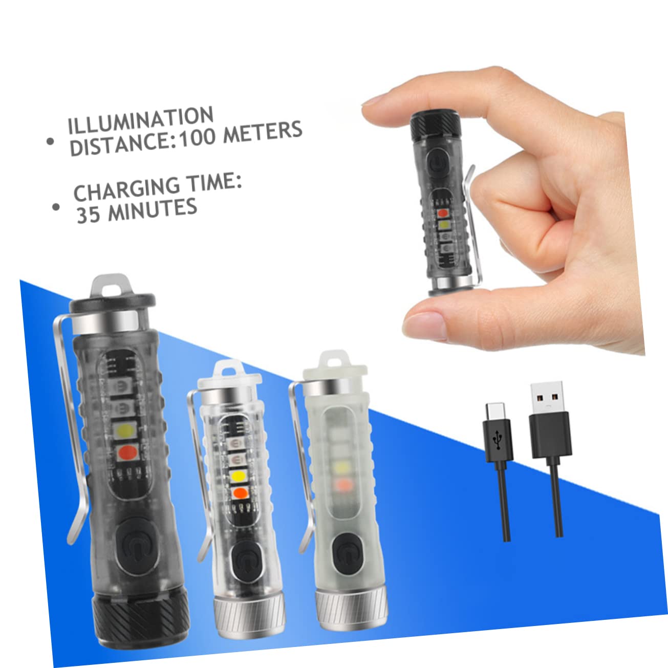 BESPORTBLE 4pezzi Mini Torcia Ricaricabile Led Portachiavi Leggera e Compatta Modalità Di Illuminazione Per Esterni Per Campeggio e Attività All Aperto