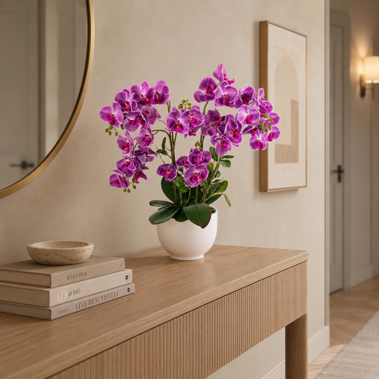 PASCH® Orchidea Artificiale XXL Grande (56 cm) in Vaso di Ceramica Lucida - Fiori Come Veri