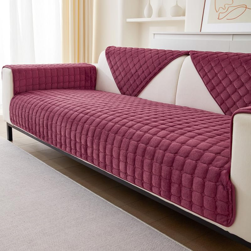 GKXLH Soft Flannel Sofa Covers Washable - New Sofa Cushion Covers, Non-Slip Sofa Cover 1 2 3 Seater Couch Covers for Sectional Sofa, Sofa Slipcovers L Shape Furniture Protector (Peach, 90x90cm)
