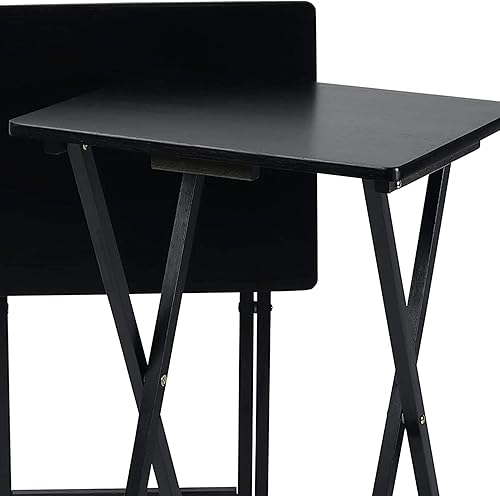 Miniatura 77 de PJ Wood Mesa rectangular plegable portátil para servir aperitivos, construcción de madera maciza con acabado natural (juego de 4 piezas)