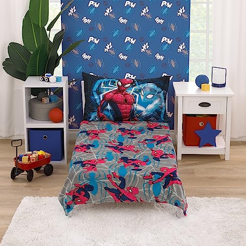 Image of NoJo Marvel Spiderman to The Rescue Red, Gray, and Blue Super Soft Toddler Blanket