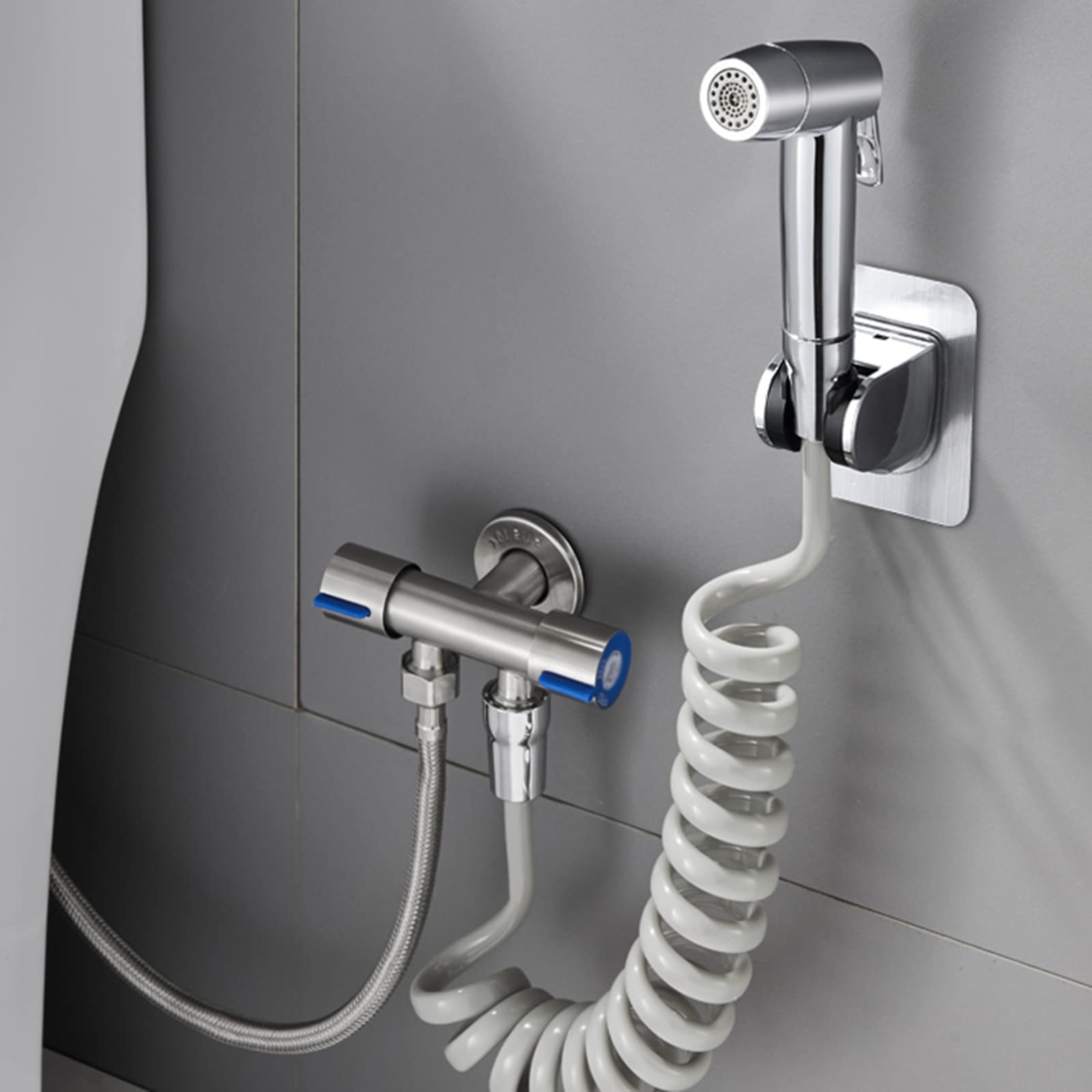 Opryskiwacz toaletowy, ręczny bidet, opryskiwacz toaletowy, uchwyt ścienny ręczny bidet ze stali nierdzewnej, dysza prysznicowa, dysza bidetu, oszczędzająca wodę, rysunek (Cromo)