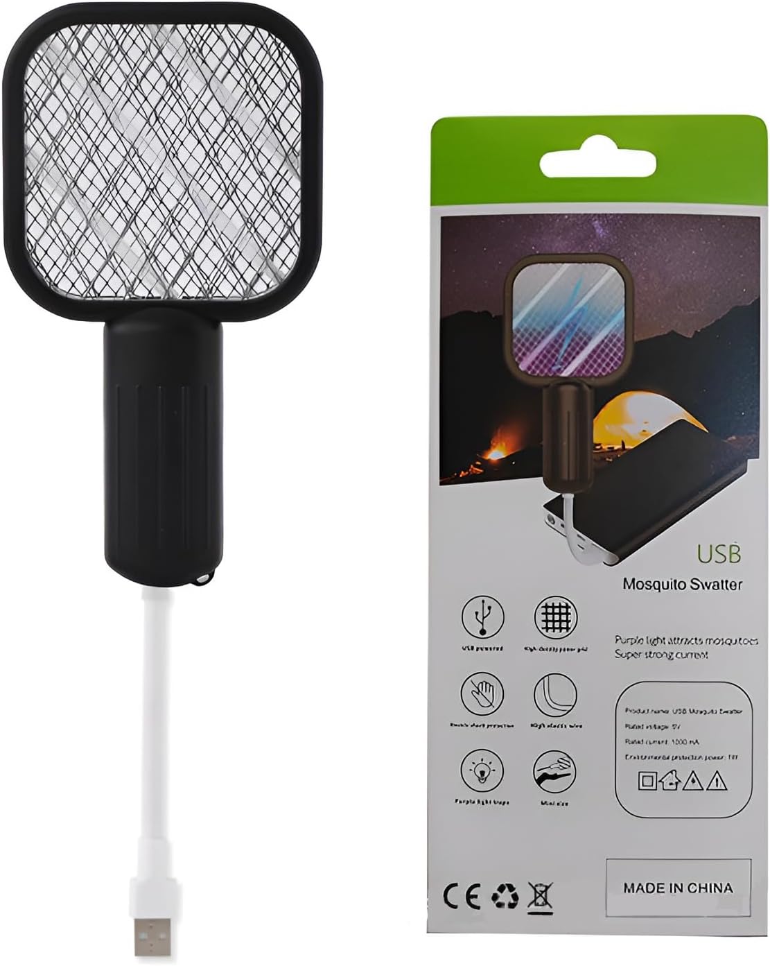 2-in-1 Mini Bug Zapper,Portable Electric Insect Killer,3500V Fly Zapper Killer with 3-layer Dense Mesh,Handy Mosquito Killer,for Living room,Garden,Kitchen (Black)