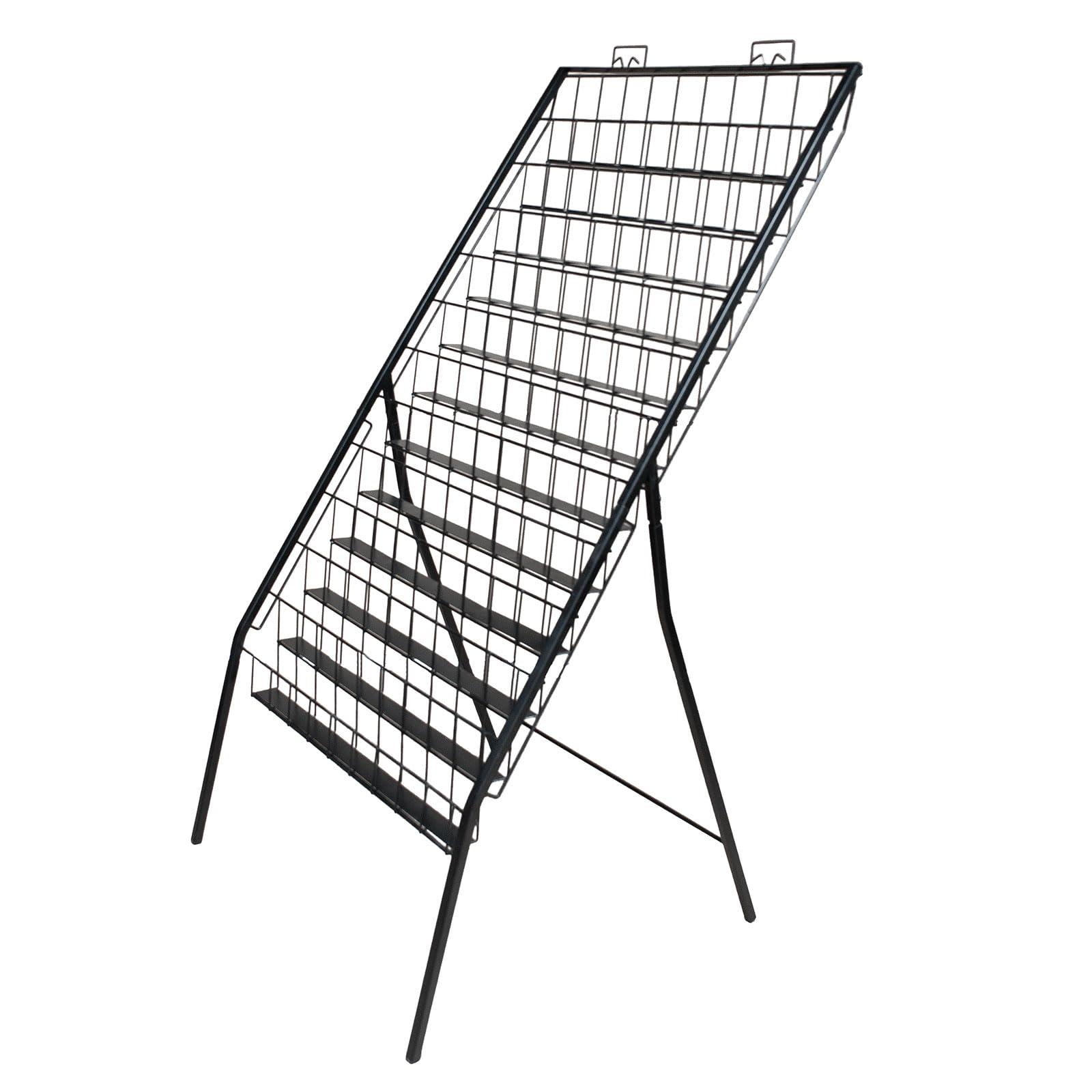 Large 12 Tier Floor Standing Metal Display Rack in Black for Greeting Cards, Books and DVDs (K136)
