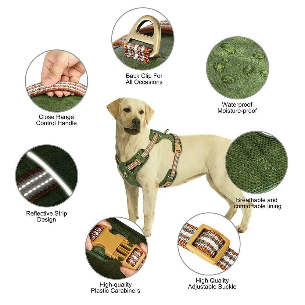 LYVQZPWLRPerros con herramientas, Arnés impermeable de PU for perros, arnés de nailon transpirable, chaleco de entrenamiento for mascotas con tira reflectante for perros pequeños y grandes.(Green,Medi
