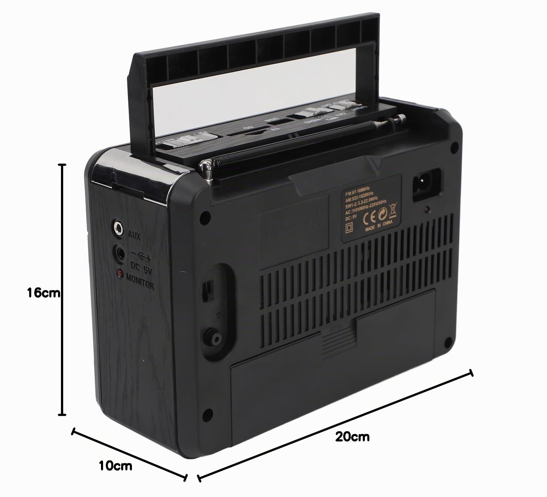 Altavoz Bluetooth Radio Estilo Retro, Radio Portátil Am FM SW, Radio de Sintonización Manual Inalámbrica con 3 Modos de Fuente de Alimentación, Reloj para el Hogar (Enchufe de la
