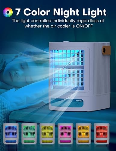 Miniatura 5 de FANCOLE Aire acondicionado portátil, aire acondicionado pequeño 3 en 1 con humidificación de 3 niveles y 3 velocidades, luces nocturnas de 7