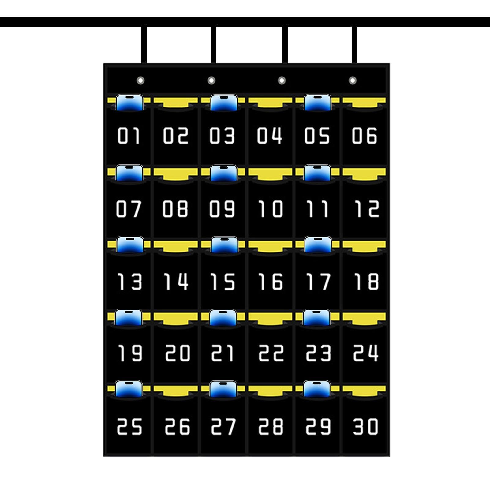 Support de téléphone portable numéroté pour salle de classe, rangement de calculatrice, organisateur suspendu à la porte, tableau de poche d'école