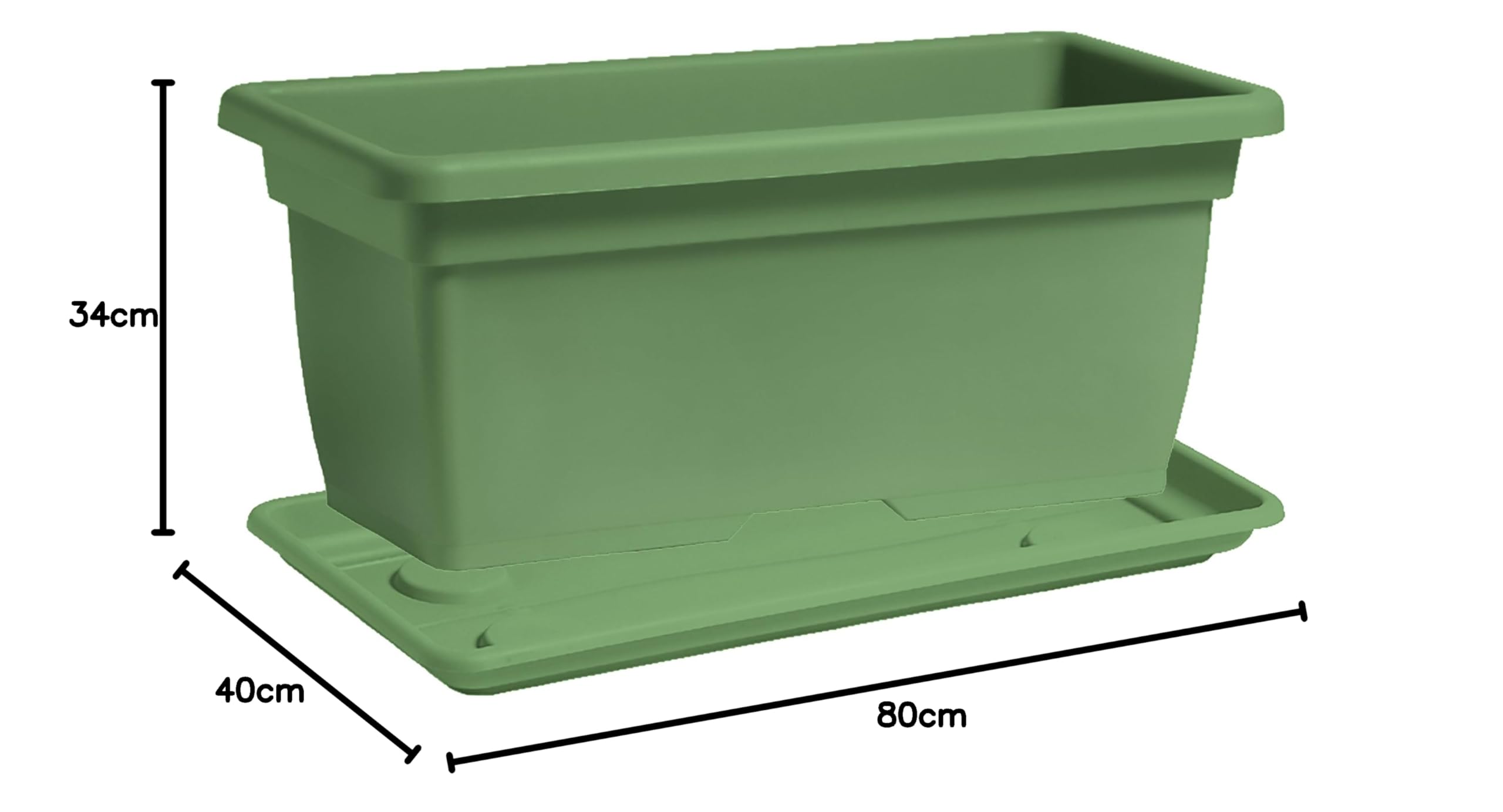 Nicoli vaso fioriera da esterno in polipropilene, con sottovaso, per piante o fiori, vaso rettangolare per balcone, giardino, terrazzo (Verde, 80 cm con carrello)