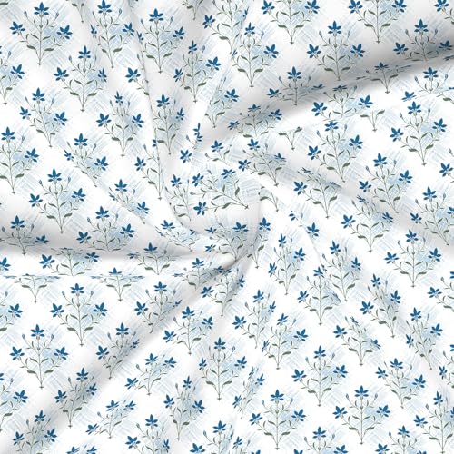 Image of Layers 100% Cotton for King Size Bed | 120 TC Floral, Soft, Breathable, Machine Washable Bedsheet with 2 Pillow Covers | Forever Collection (274 x 274 cm) - Blue & White