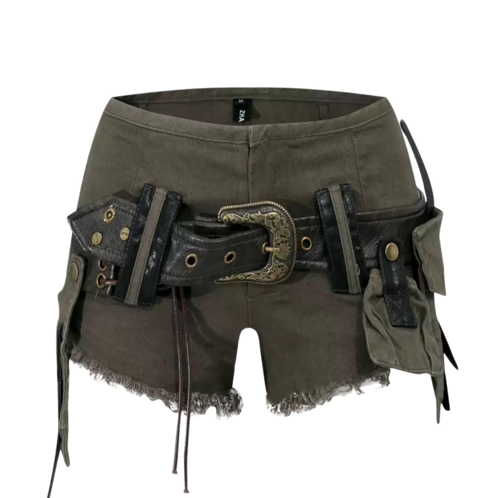 WANGSHUO Shorts di Jeans Donna Punk Retro Denim Super con Cintura Decorativa E Mini Borsa High Street Abbigliamento Estivo-White-s