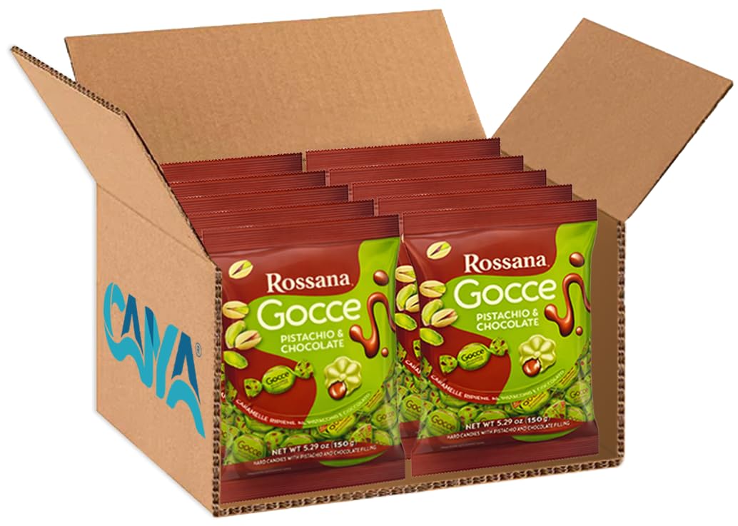 Rossana Gocce Pistachio e Chocolate Caramelle Ripiene al Pistacchio e Cioccolato 150g [BOX da 10 Confezioni]