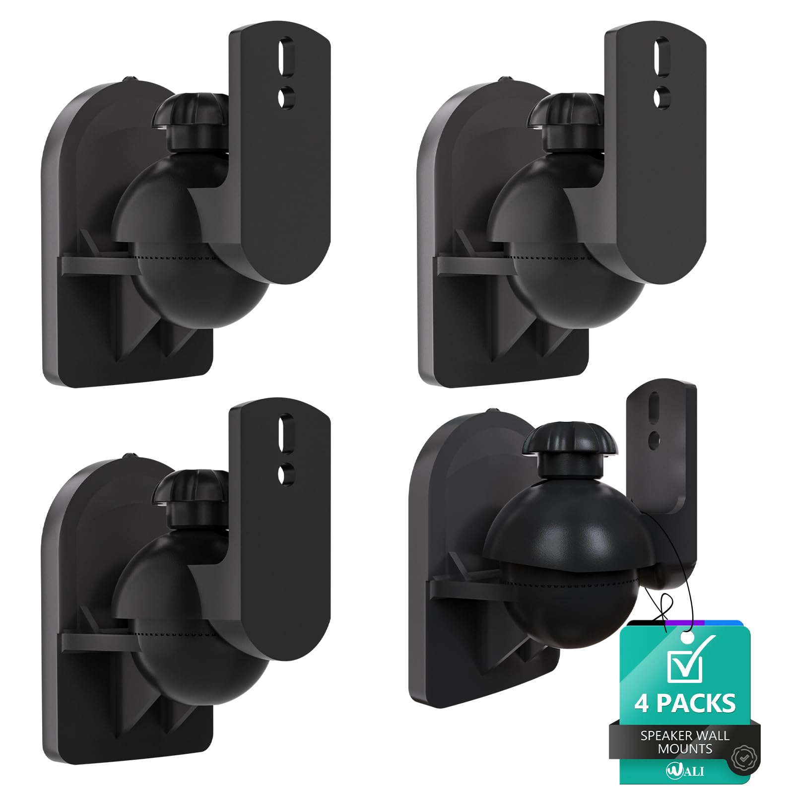 WALI Speaker Wall Mounts, Bookshelf Speaker Wall Mount Brackets, Surround Sound Speaker Mounts, Hold up to 7.7 lbs, (SWM402), 4 Pack, Black