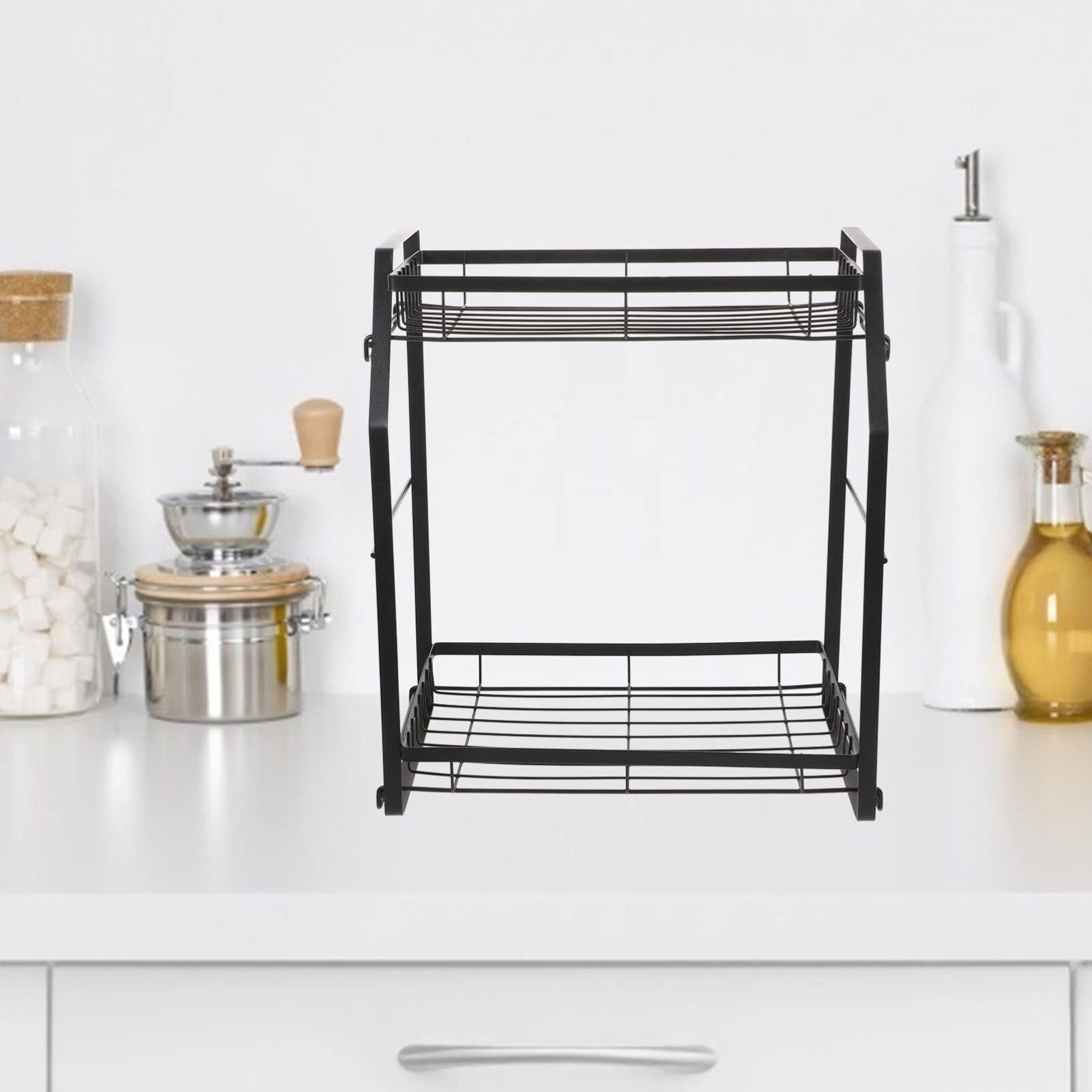 Kichvoe Scaffale Portaspezie in Ferro Doppio Strato Staccabile per Cucina Nero Organizer per Condimenti e Spezie