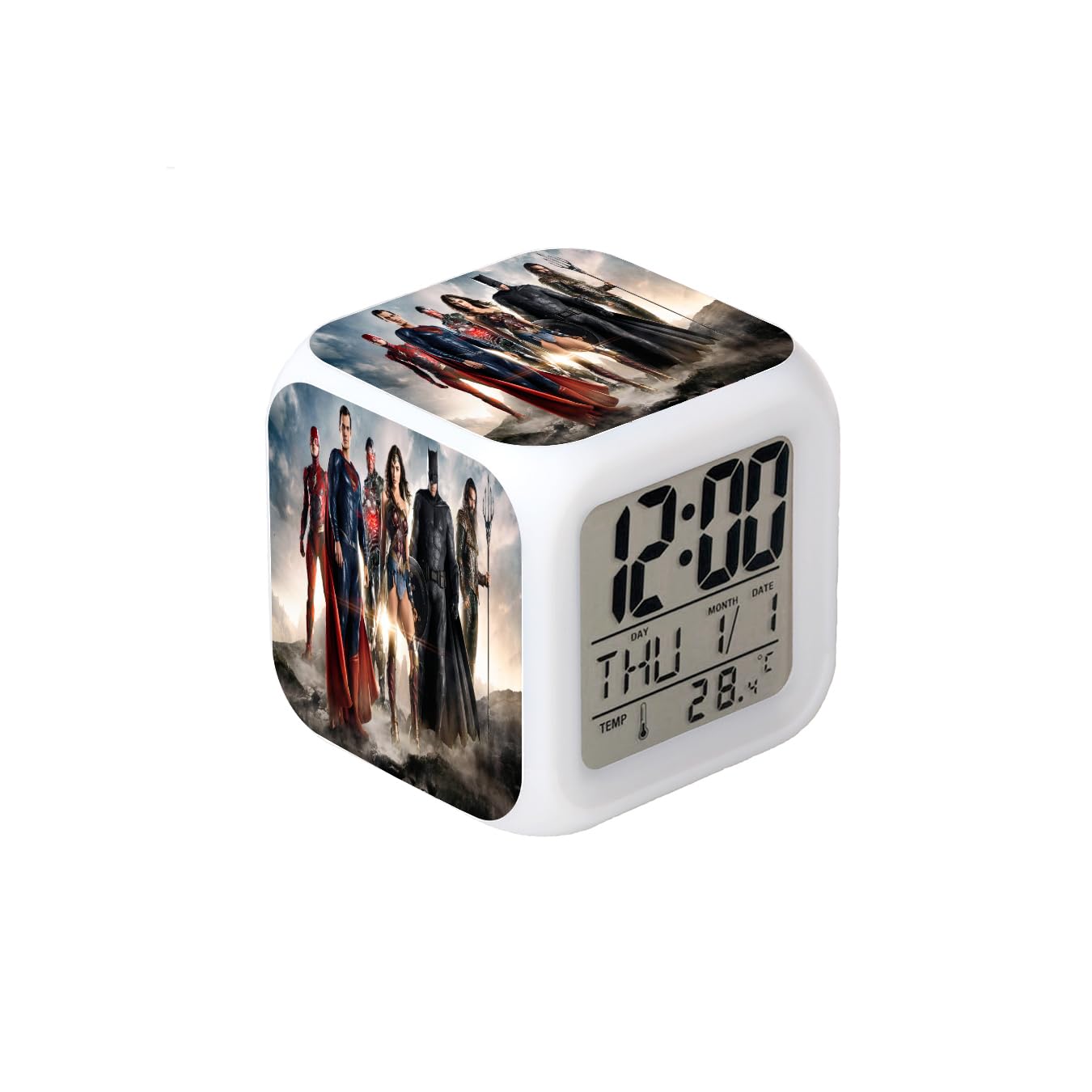 BoWay3＂Justice Superhero Black Desk Clock Digital Alarm Clock with Led Lights Plastic Table Clock for Kids Teenagers Adults Home/Office Decor