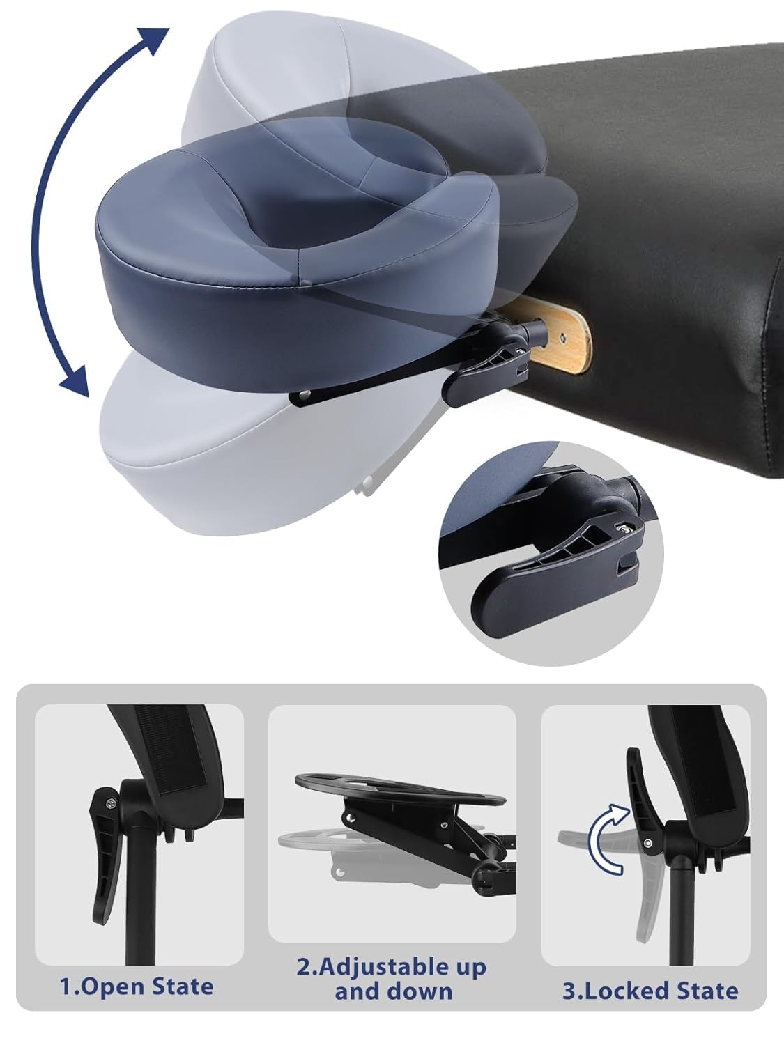 EBANKU Kit per massaggi per materasso, poggiatesta regolabile, cuscino a faccia in giù con bracciolo per lettino da massaggio per letto a casa (blu)