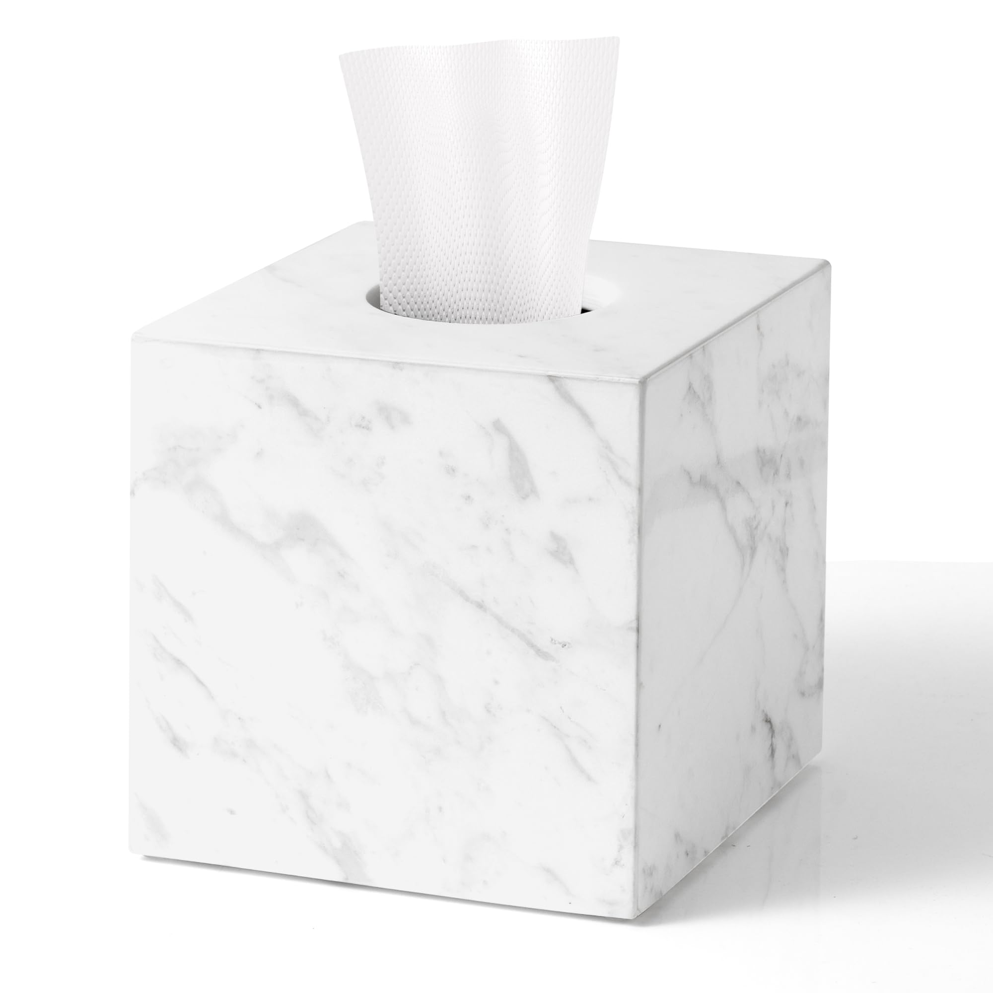 WORHE Marble Tissue Box Holder, Square Cube Tissue Box Cover with Open Bottom