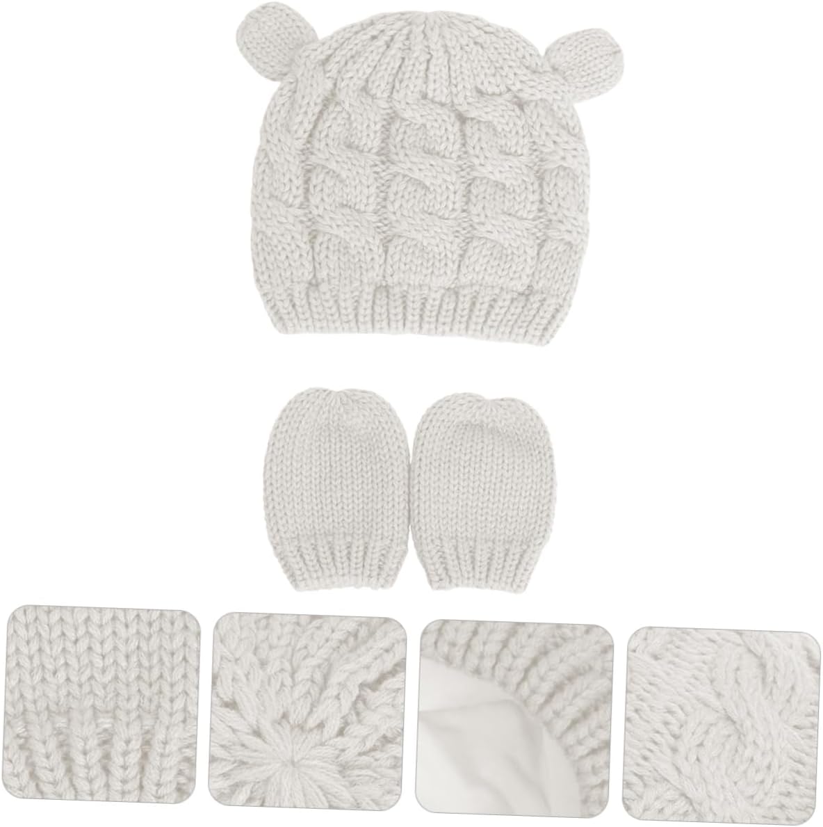 Knit Hat Gloves Set Winter Hat Bonnet Soft Inner Warm Comfortable and Stylish for Toddlers Boys and Girls White