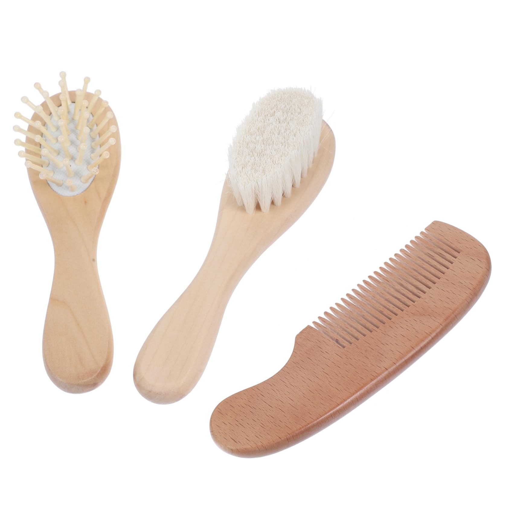 RORPOIR Baby Scalp Brush Set 3 Piece Wooden Brush Comb Kit for Newborns Grooming Kit for Boys Girls Brush for Gentle Hair Washing
