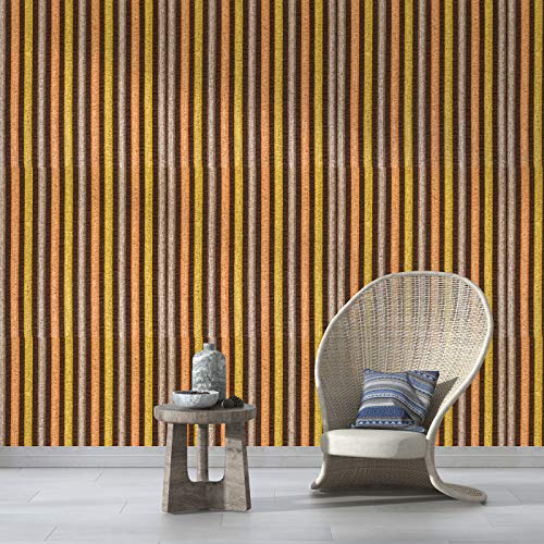 Image of DWELLSINDIA Striped Fabric Design Self Adhesive Wallpaper Peel & Stick, Waterproof, Scratch Resistant, Laminated (41cm x 244cm, Brown & Yellow)
