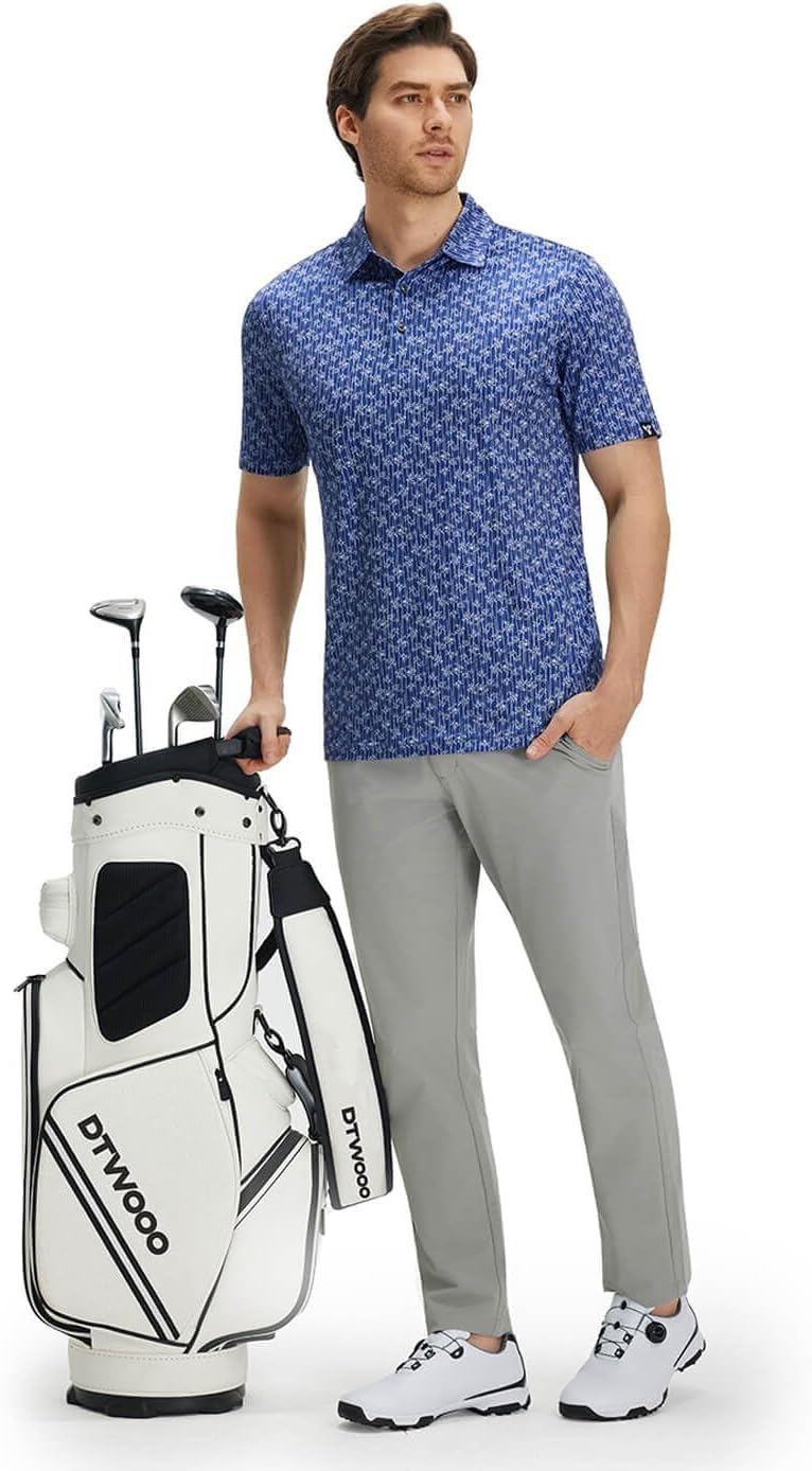 Men' s Golf Shirts Short Sleeve Print Performance Moisture Wicking Dry Fit Golf Polo Shirts for Men