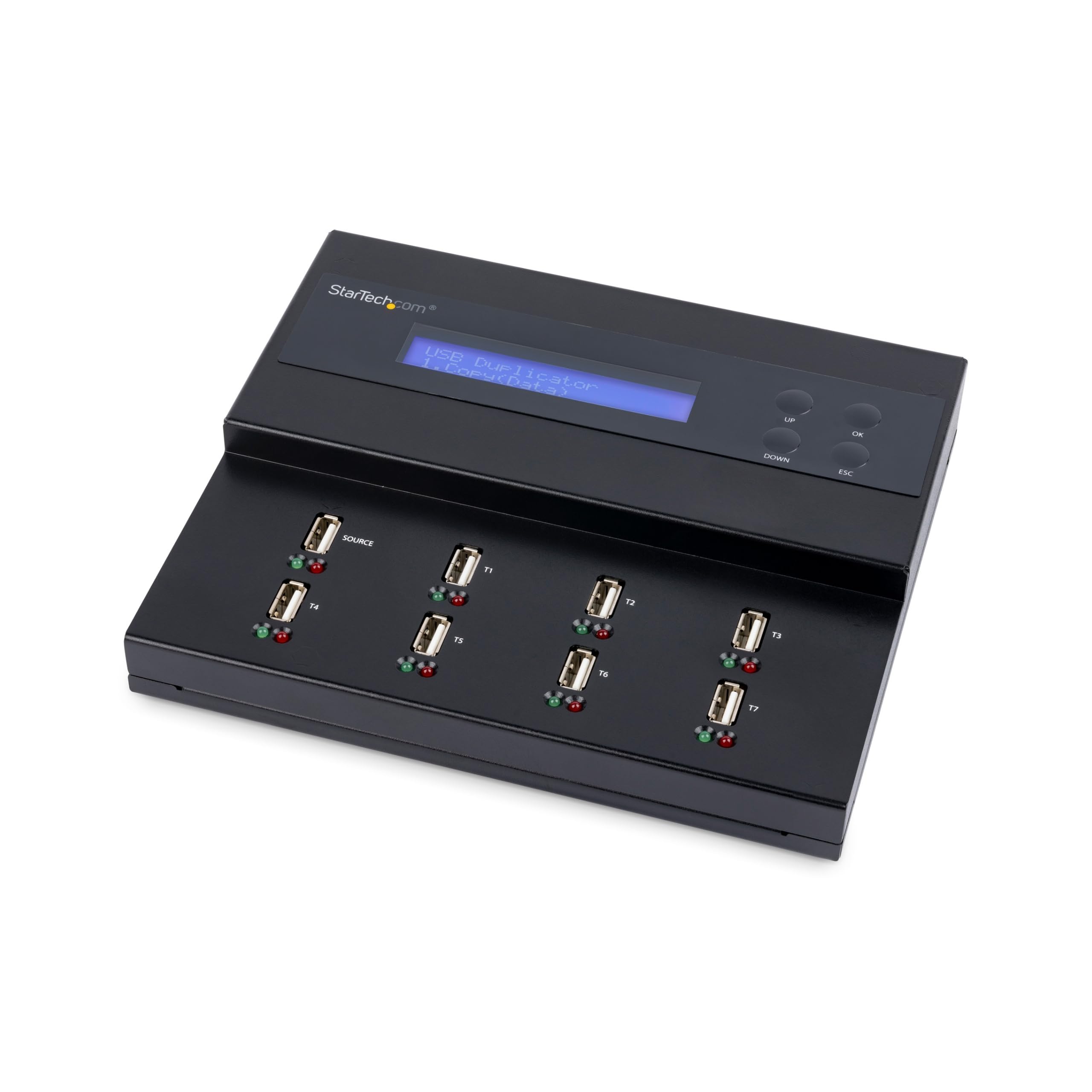 StarTech.com 1:7 USB Stick Klonstation und Löscher, Kopierer für mehrere USB Laufwerke, System and File und Sector-by-Sector Kopieren, 1,5 GB/min, Single und 3-Pass Löschen, LCD Display (USBDUP17)