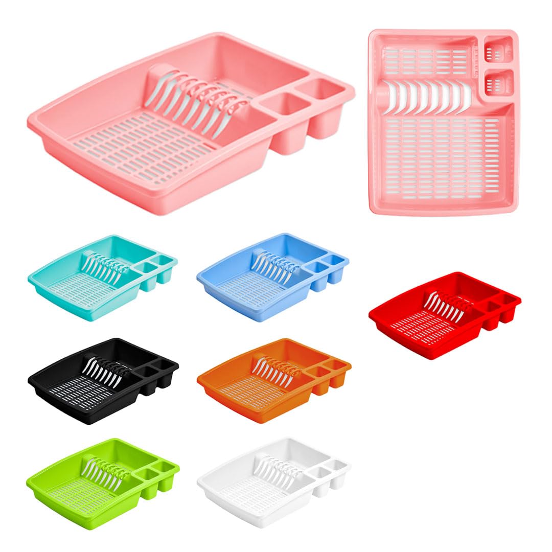 ECO Large Plastic Dish Drainer Rack | Heavy Duty Sturdy Dish Rack for Kitchen Countertop | Pink Dish Drainer for Efficient Kitchen Organization & Cutlery Placement (Pink)