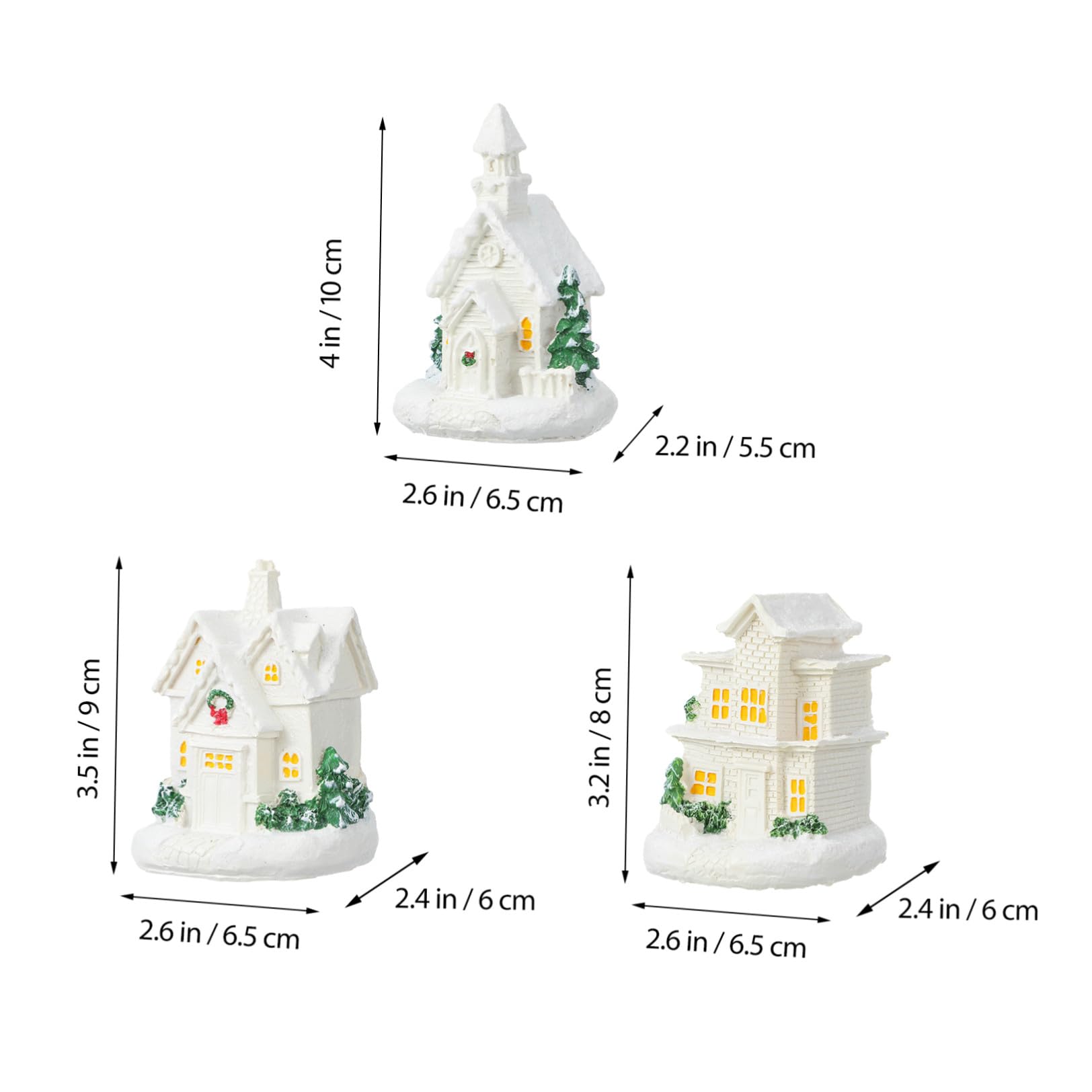 DOITOOL 3 Pezzi Case del Villaggio di Natale in Resina Bianca con Luci LED Luminose, Decorazione da Tavolo Festiva a Forma di Casa per Famiglie nel Periodo Natalizio