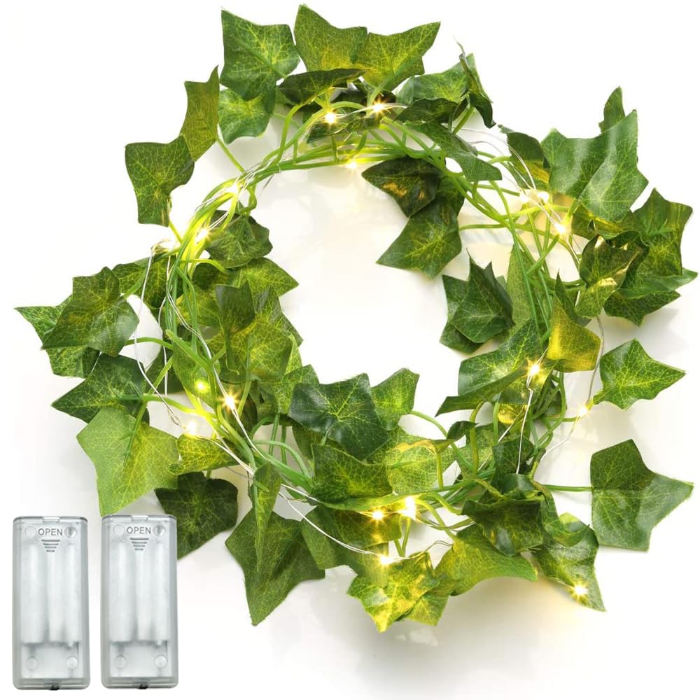 Fielegen 2 Stck Lichterkette Efeu Knstlich, 4M Fake Efeu Girlande mit 40  LED-Licht, Batteriebetrieben Lichterkette mit Grne Blttern Hngend  Pflanzen fr Home Garten Balkon Hochzeit Party Deko : Amazon.de: Beleuchtung