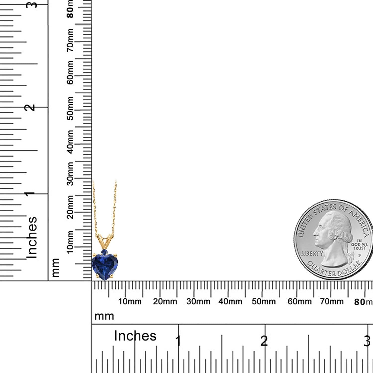 Gem Stone King 14K Yellow Gold Blue Created Sapphire Pendant Necklace for Women | 1.05 Cttw | Gemstone September Birthstone | Heart Shape 8MM | With 18 Inch Chain - Image 6