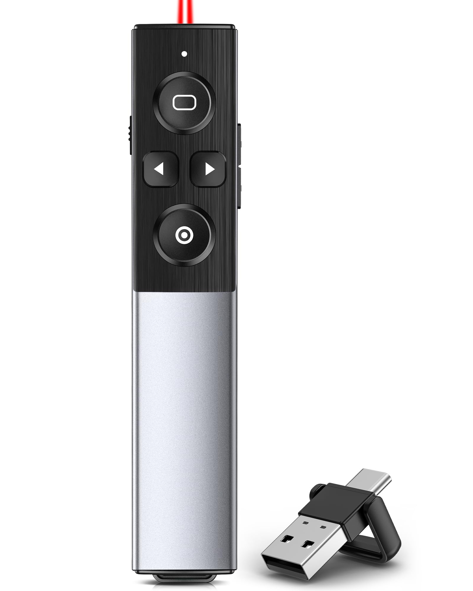 Presentatore USB C, 2 in 1 USB e ricevitore di tipo C, puntatore per presentazioni con volume aumentato e collegamento ipertestuale ricaricabile 2.4 GHz senza fili per Windows/PPT