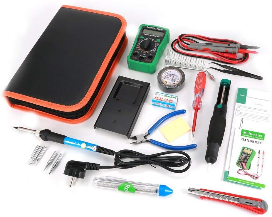 Soldering Electronic Soldering Iron Gun Welding Tool Kit Temperature Adjustable Digital Multimeter with Tips Desoldering Pump Tin Wire - (CN, Power: 60W, Color: Blue, Plug Type: EU)