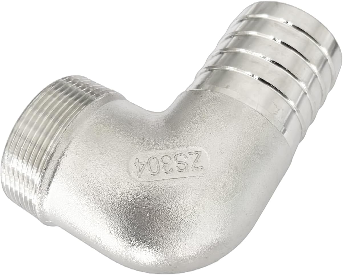 2"(50mm) Hose Barb x 2" Male NPT 304 Stainless Steel 90 Degree Elbow Adapter- Home Brew Pipe Fitting