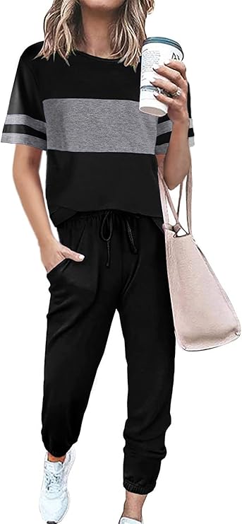PRETTYGARDEN Women's Two Piece Sets 2025 Summer Spring Jogger Pants Travel Vacation Lounge Outfits Airplane Matching Clothes