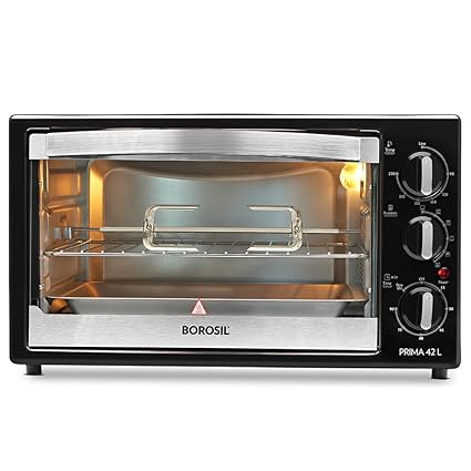 Borosil Prima 42 L Oven Toaster & Grill, Motorised Rotisserie & Convection Heating, 6 Heating Modes, Chrome