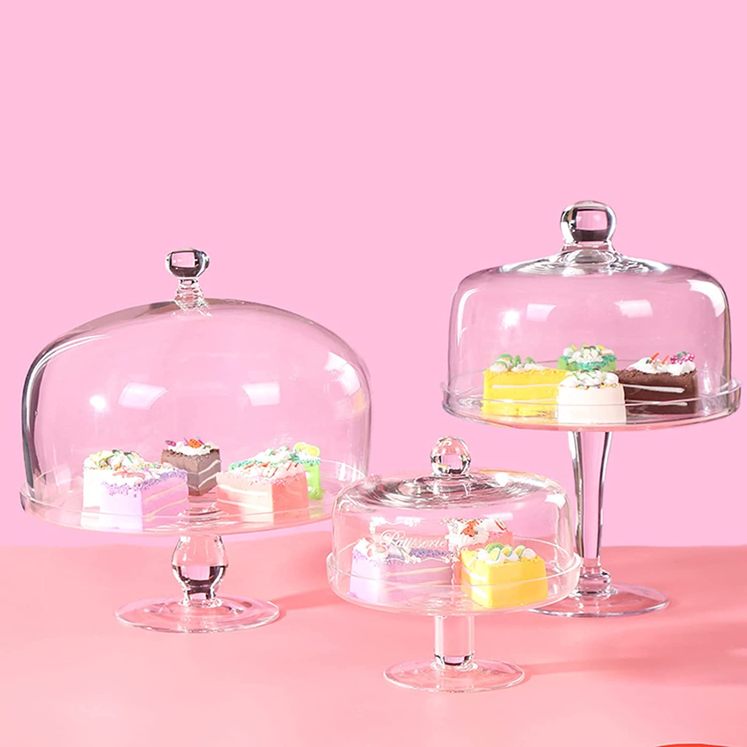 Desserts Présentoir à gâteau européen avec couvercle en forme de dôme Support à cupcakes en verre cristal transparent et plateau de service Plateau à dessert multifonctionnel pour la cuisine Fruits